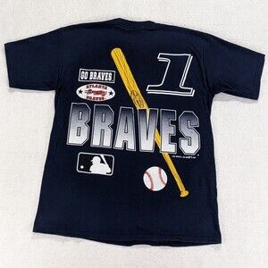 Vtg 90s Atlanta Braves T-Shirt Men's XL Lou Brock 1997 Big Graphic Navy Blue